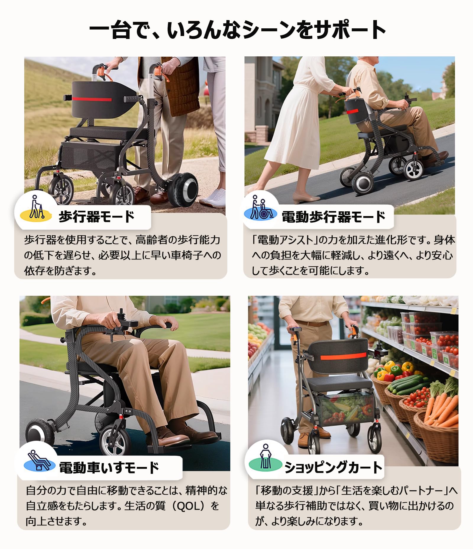 Amazon | 電動車いす電動アシスト歩行車 電動車椅子 折畳み軽量